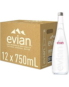 Evian Still Natural Mineral Water 12x 750ml Glass Bottle