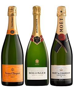 Veuve Clicquot, Bollinger Special Cuvée, Moet & Chandon Imperial Brut, The Perfect Champagne Case 3x 75cl  
