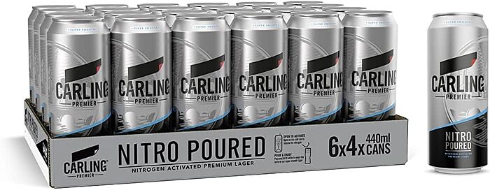 Carling Premier Nitro Poured Lager Beer 24 x 440 ml (cans)