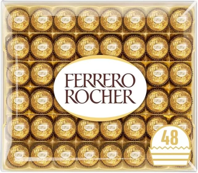 Ferrero Rocher Chocolate Hazelnut and Milk Chocolate Pralines, 48 Pieces, 600g