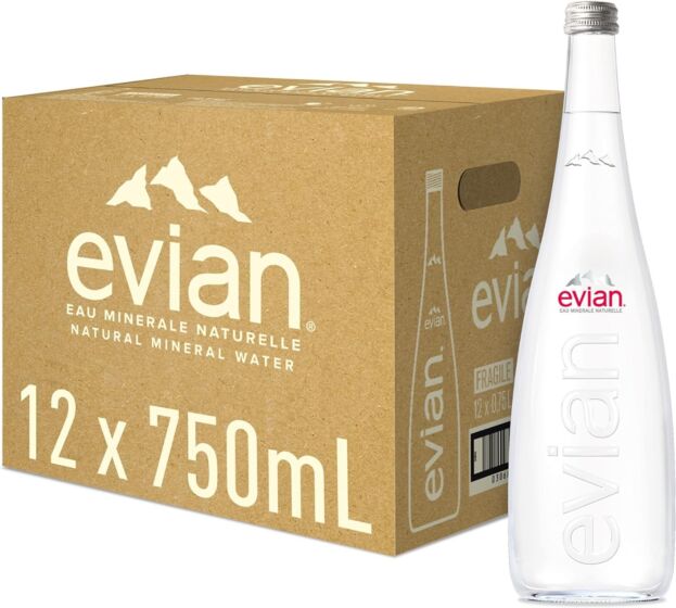 Evian Still Natural Mineral Water 12x 750ml Glass Bottle