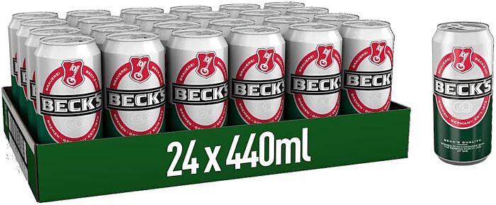 Becks Original German Pilsner Lager Beer 24x440ml Cans